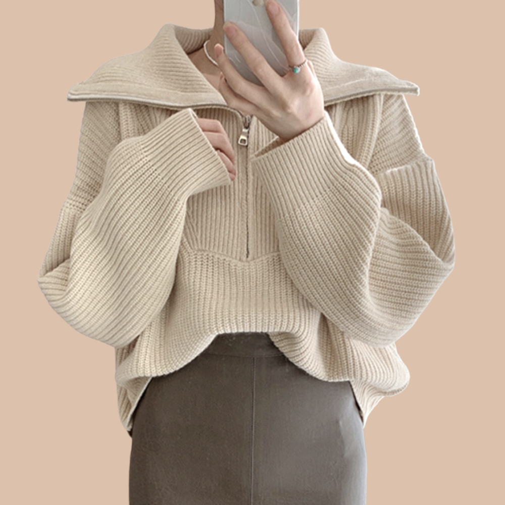 Cleo High Neck Knitted Sweater with a Zipper