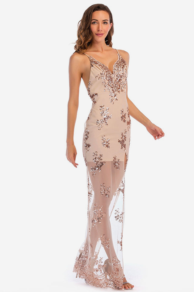 Backless Sequin Party Maxi Dress