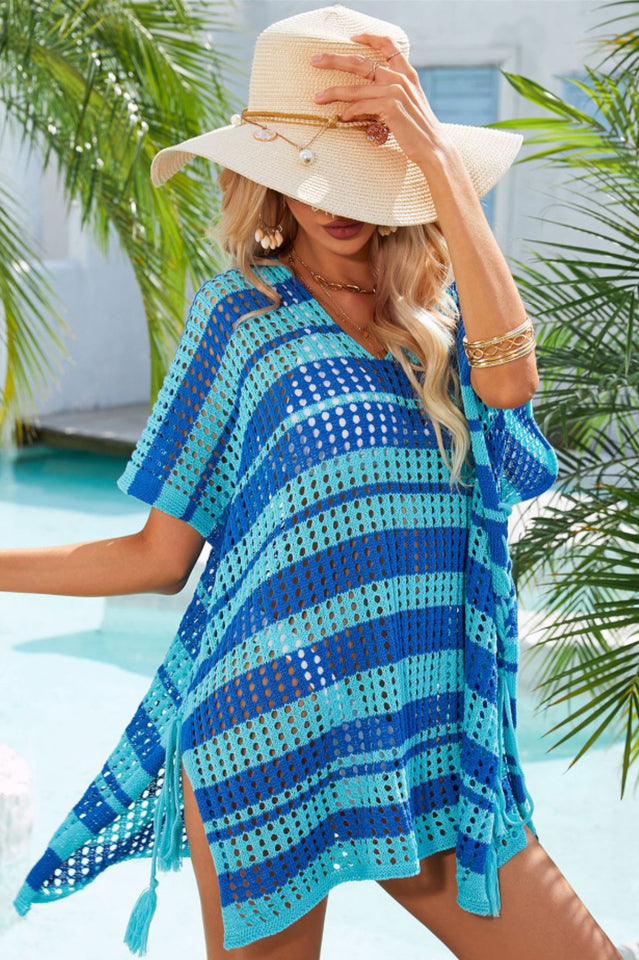 Multicolored Stripe V Neck Cover Up