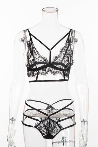 Ensemble de lingerie en dentelle transparente avec cils