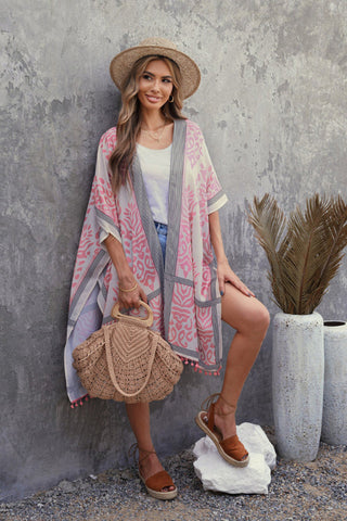 Seaside Resort Cardigan Bedruckter Bommel-Kimono