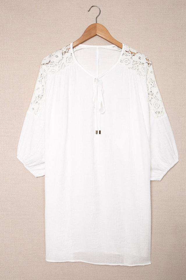 Spliced Lace Three-Quarter Sleeve Cover Up
