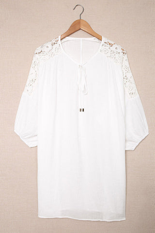 Spliced Lace Three-Quarter Sleeve Cover Up