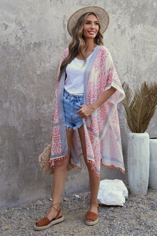 Seaside Resort Cardigan Bedruckter Bommel-Kimono