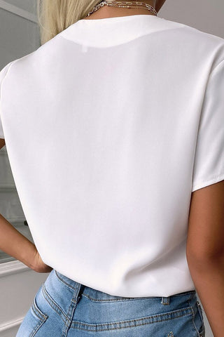 White V-Neck Scallop Edge Blouse