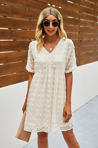 Swiss Dot Short Sleeve Chiffon Dress