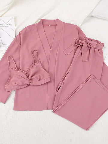 Long-sleeved Three-piece Nightgown Bow Home Service