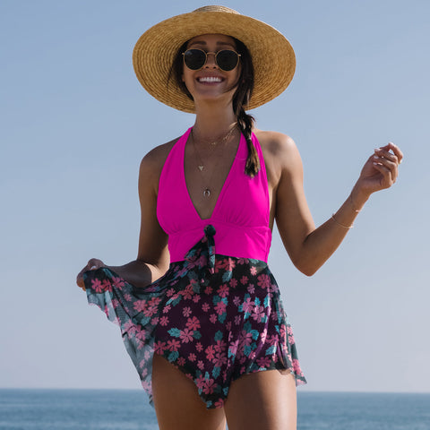 Flower Print Mesh Patchwork Tankini Set