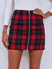 Zipper Plaid Mini Bodycon Skirt