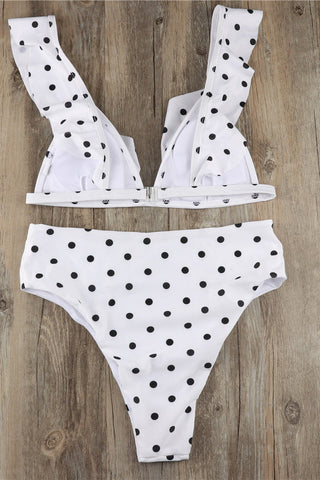 Bikini taille haute à volants et pois