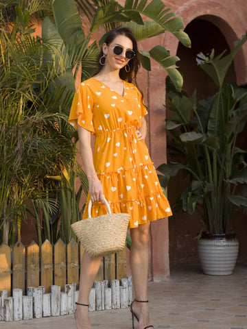 Yellow V-neck casual dress