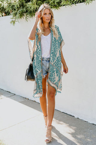 Seaside Resort Cardigan Bedruckter Bommel-Kimono