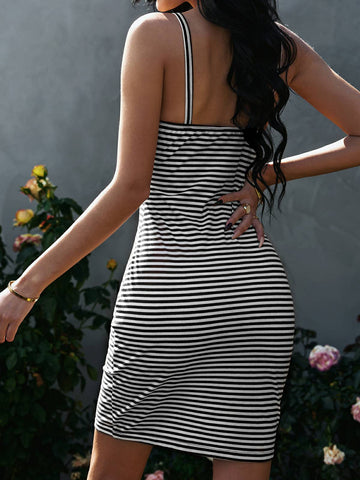 Strapless Backless Striped Bottoming Dress