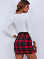 Zipper Plaid Mini Bodycon Skirt