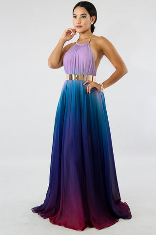 Bohemian Backless Beach Gradient Halter Dress