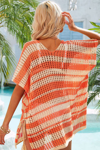 Multicolored Stripe V Neck Cover Up