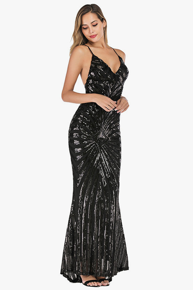 Sexy Backless Sequin Cocktail Dress