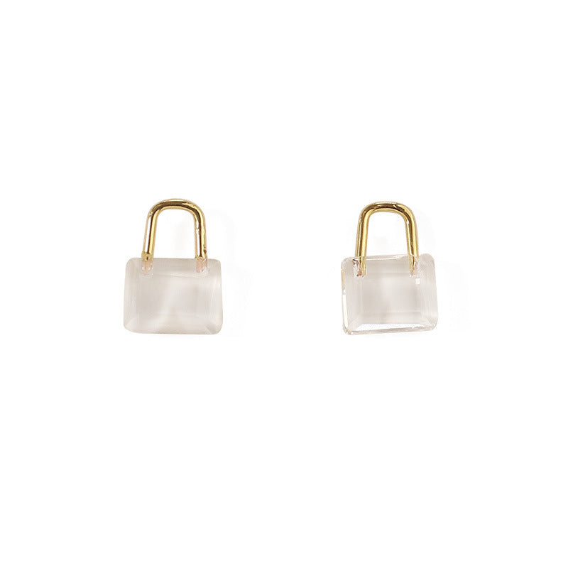 Transparent Crystal Glass Lock Stud Earrings for Women Simple Personality Small Niche Design Fashion Earrings