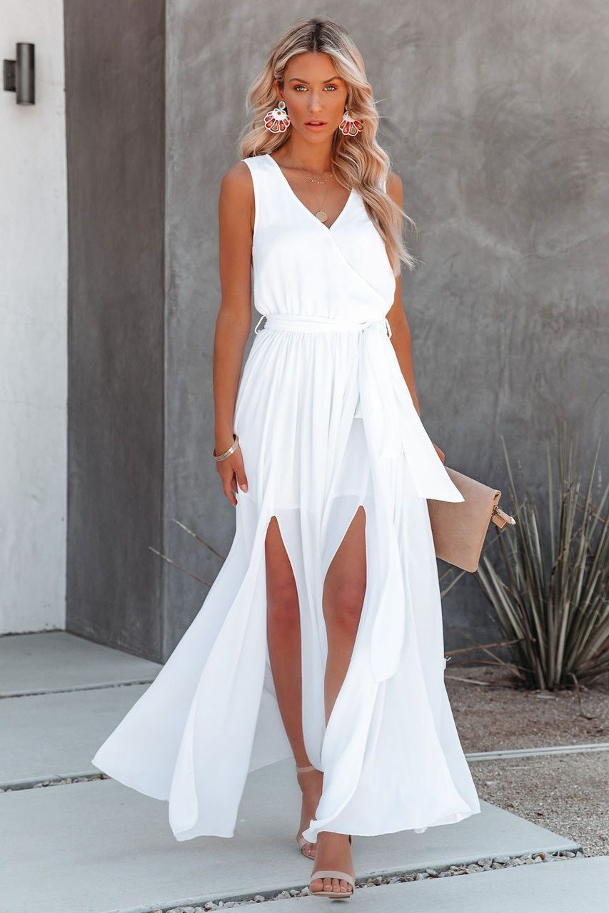 Soft Boho Chic Elegant Sleeveless White Maxi Dress