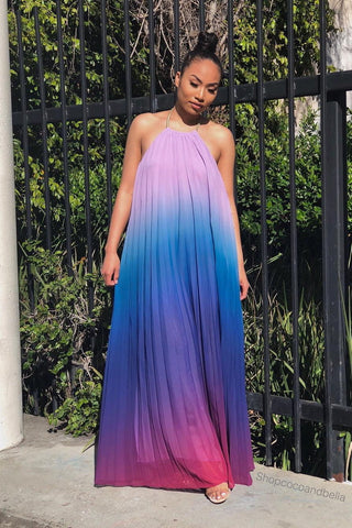 Bohemian Backless Beach Gradient Halter Dress