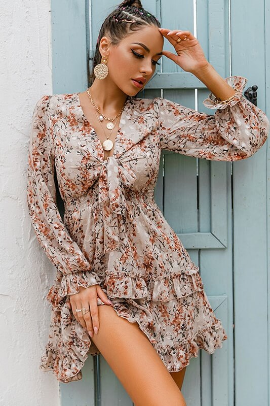 Summer Fashion Women Long Sleeve Chiffon Dress