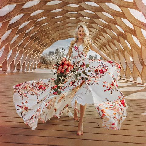 Willa Maxikleid mit Rüschen und Blumenspitze 