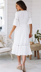 V-Neck Cotton Lace Midi Dress