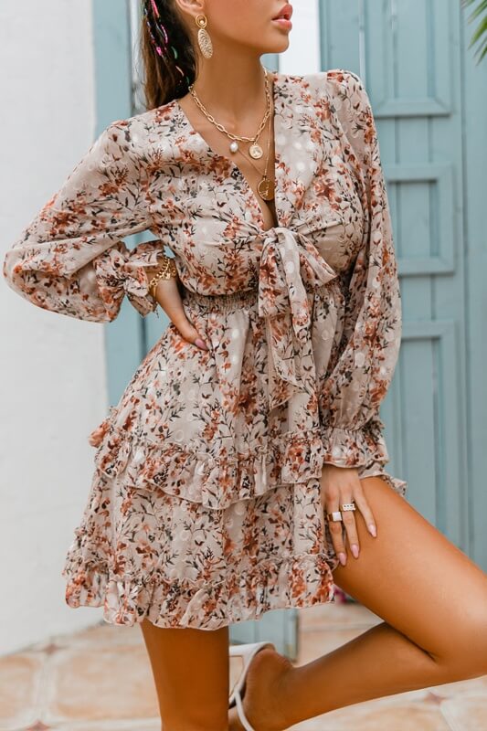 Summer Fashion Women Long Sleeve Chiffon Dress