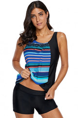 Asymmetric Striped Splice Swim Tank Top