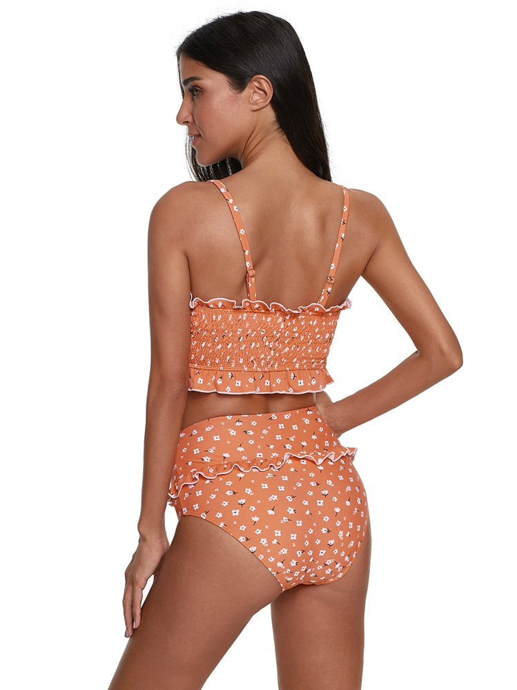 Strapless Halter Flounce Swimsuit