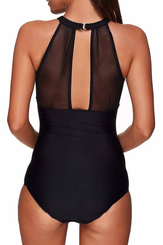 Black High Neck Mesh Push-up Tankini Swimwear