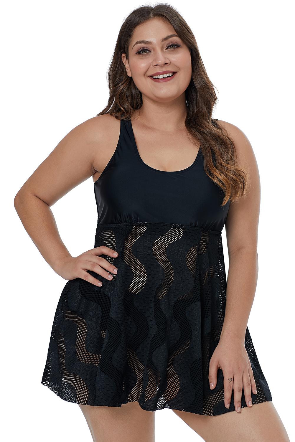 Black Mesh Plus Size Swimdress