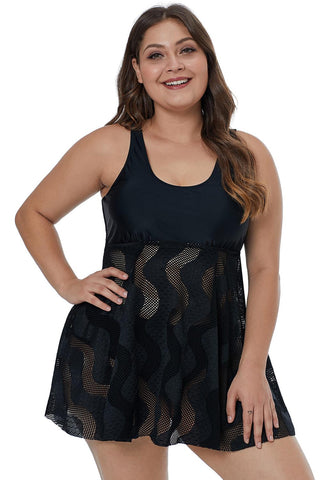 Black Mesh Plus Size Swimdress