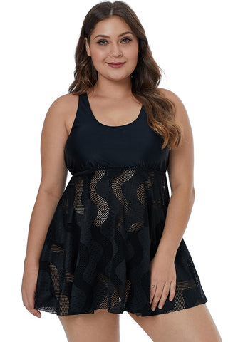 Black Mesh Plus Size Swimdress