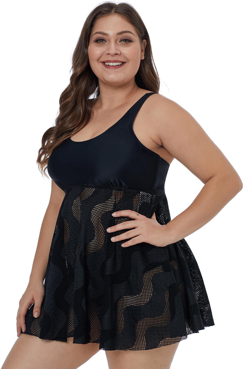 Black Mesh Plus Size Swimdress