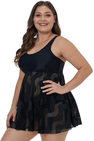 Black Mesh Plus Size Swimdress