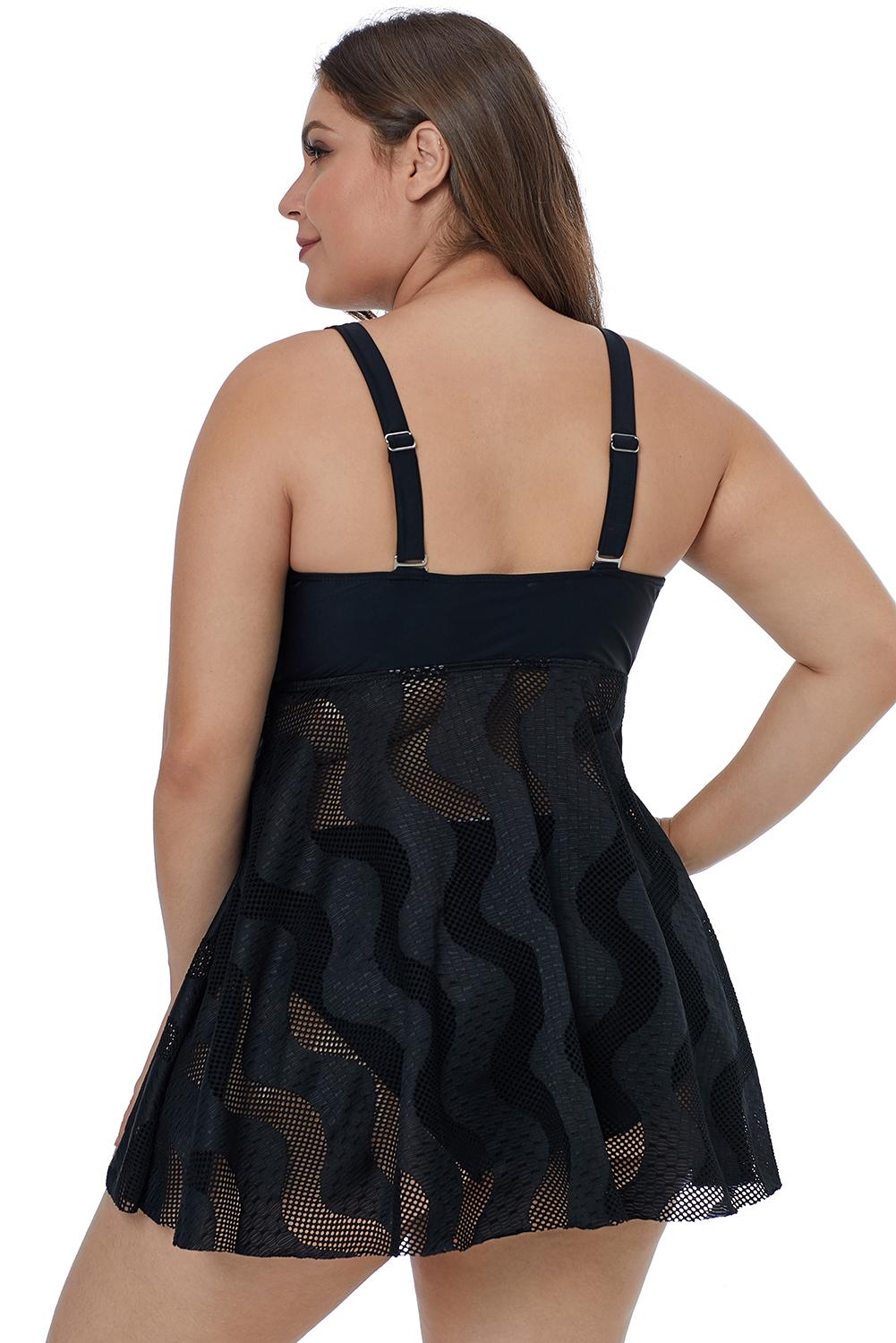 Black Mesh Plus Size Swimdress