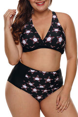 Black 2pcs Starry Plus Size High Waisted Bathing Suit