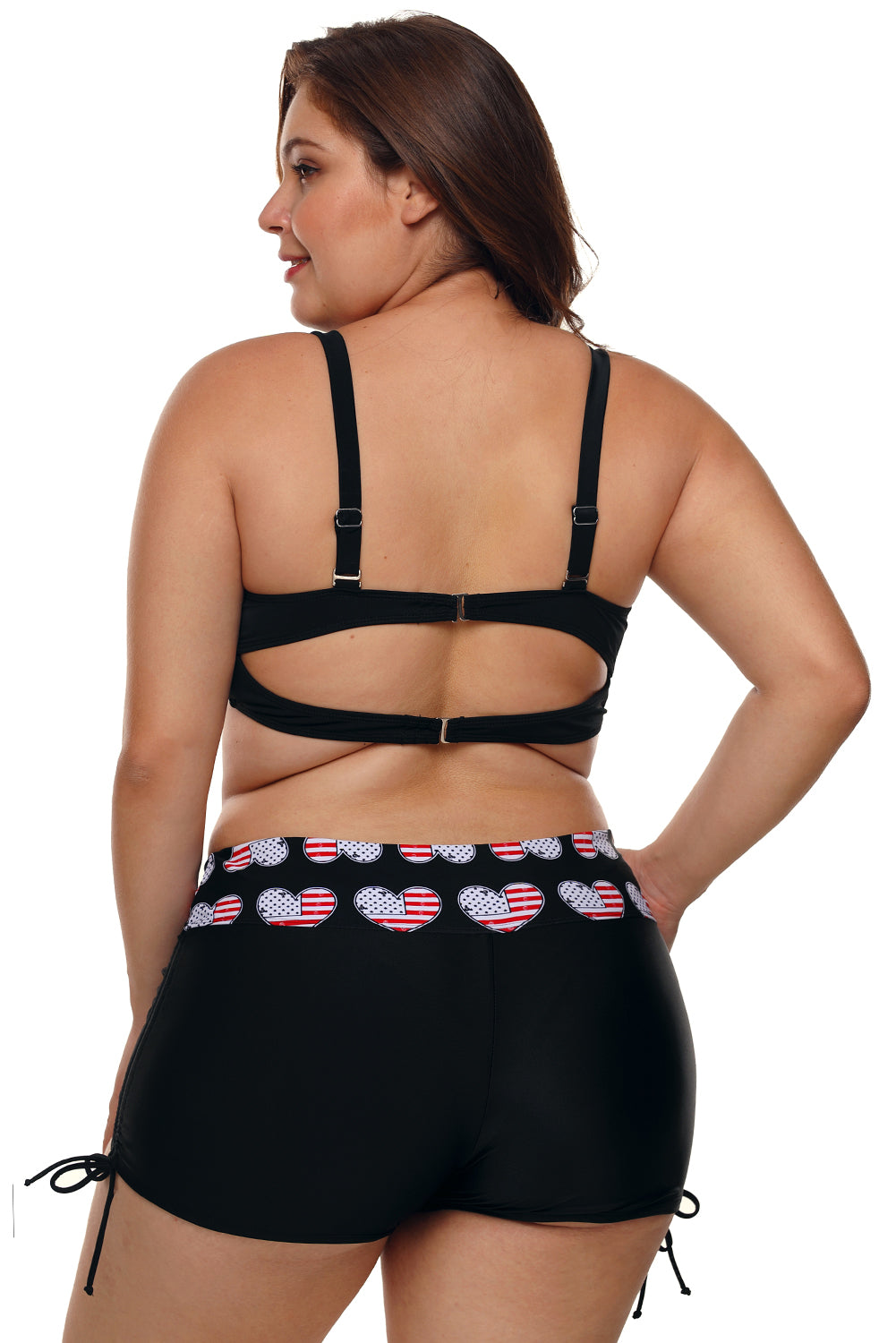 Black Heart American Flag Plus Size Two Piece Swimsuit