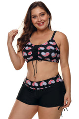 Black Heart American Flag Plus Size Two Piece Swimsuit