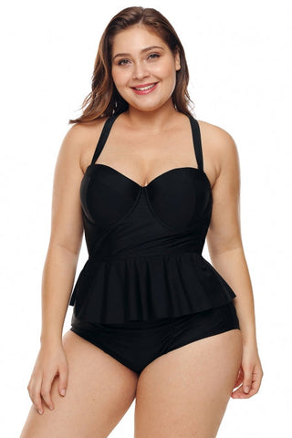 Ensemble bikini taille haute noir à bonnets moulés et basque