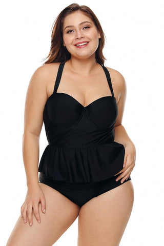 Ensemble bikini taille haute noir à bonnets moulés et basque
