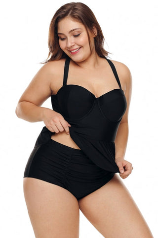 Ensemble bikini taille haute noir à bonnets moulés et basque