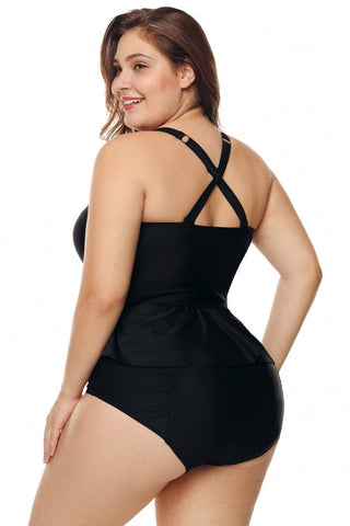 Ensemble bikini taille haute noir à bonnets moulés et basque