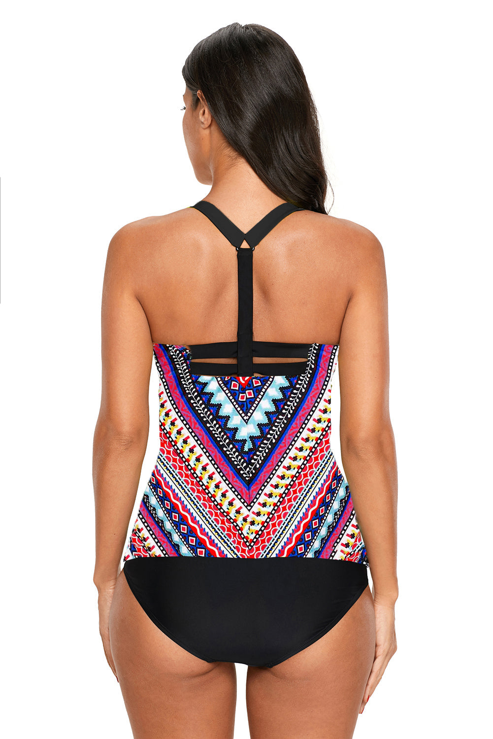 Chic Aztec Print Y Back Tankini Top