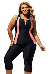 Contrast Orange Accent Black Zipped Plus Size Tankini Wetsuit