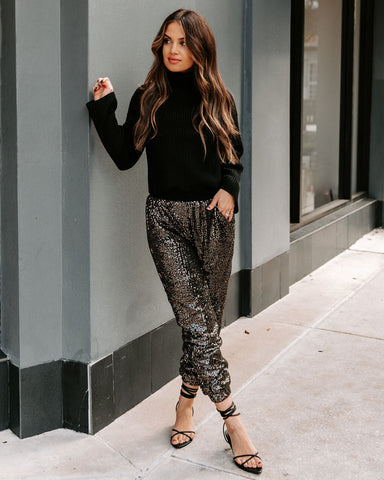 Ziah Pocketed Sequin Joggers - Black