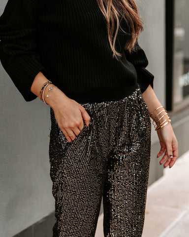 Ziah Pocketed Sequin Joggers - Black