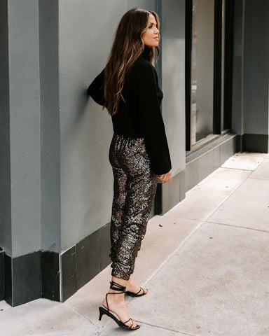 Ziah Pocketed Sequin Joggers - Black