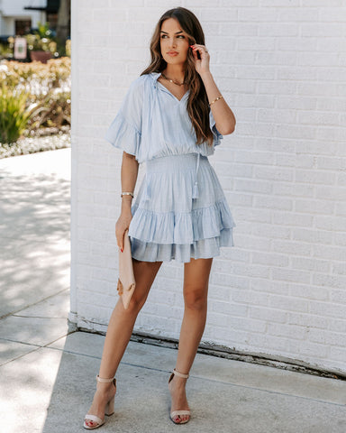 Slow It Down Smocked Tassel Dress - Baby Blue